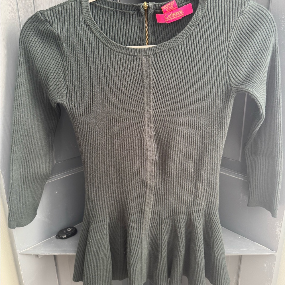 Catherine Malandrino Forest Green Ribbed Peplum Sweater